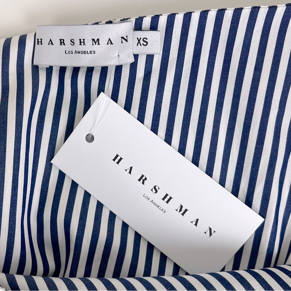 Harshman Sleeveless Ruffle Maia Blouse Top Nautical Coastal Navy White Stripe XS - Picture 10 of 14